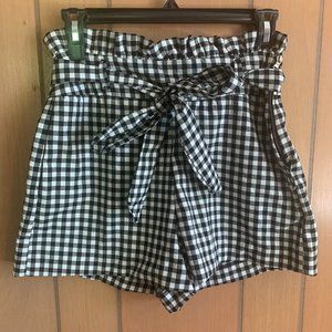 ZARA Paper Bag Checkered Shorts with Matching Tie Belt Women's Small